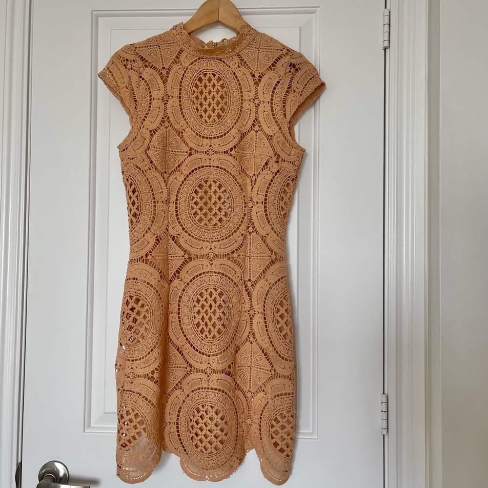 Stunning Nellis cream beige blush lace dress, medium.